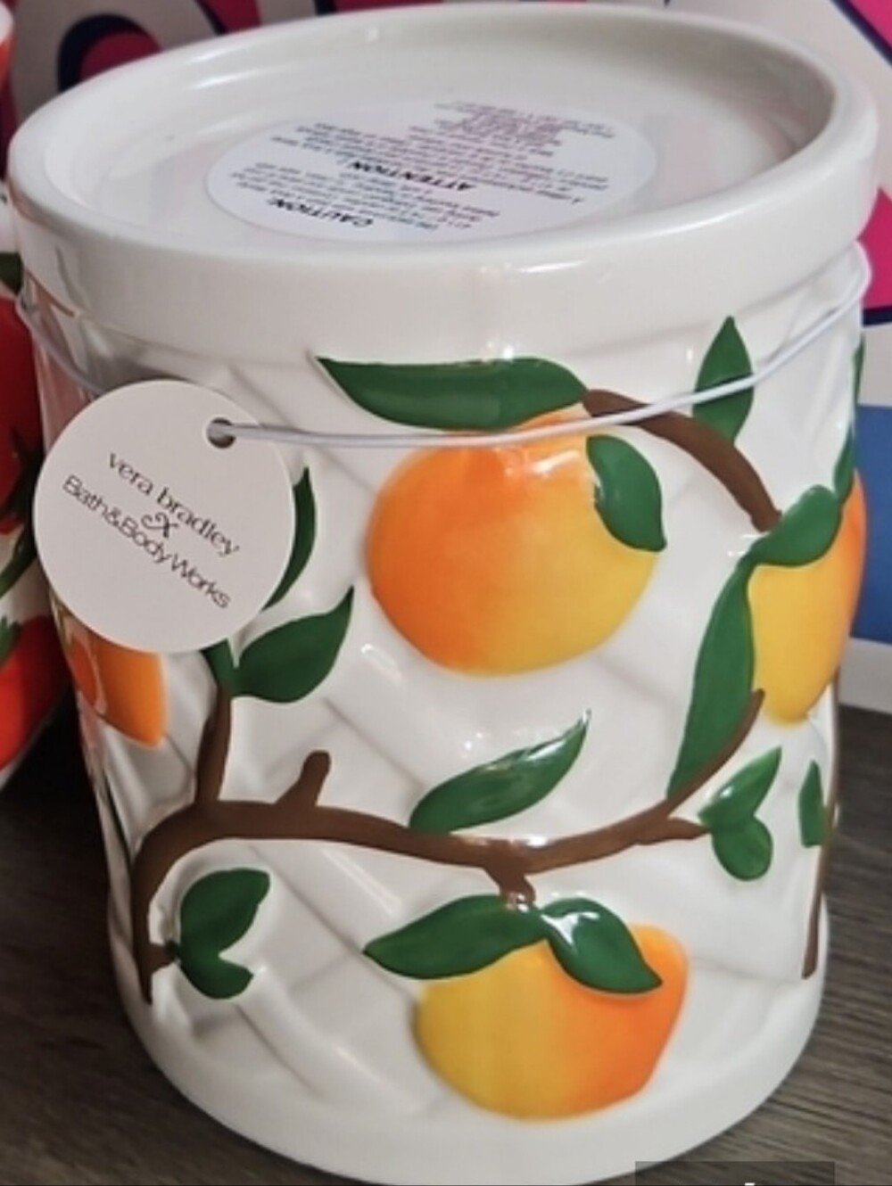 Vera Bradley Bath & Body Works Peach Gingham 3Wick Candle Holder NEW MSRP $39.95